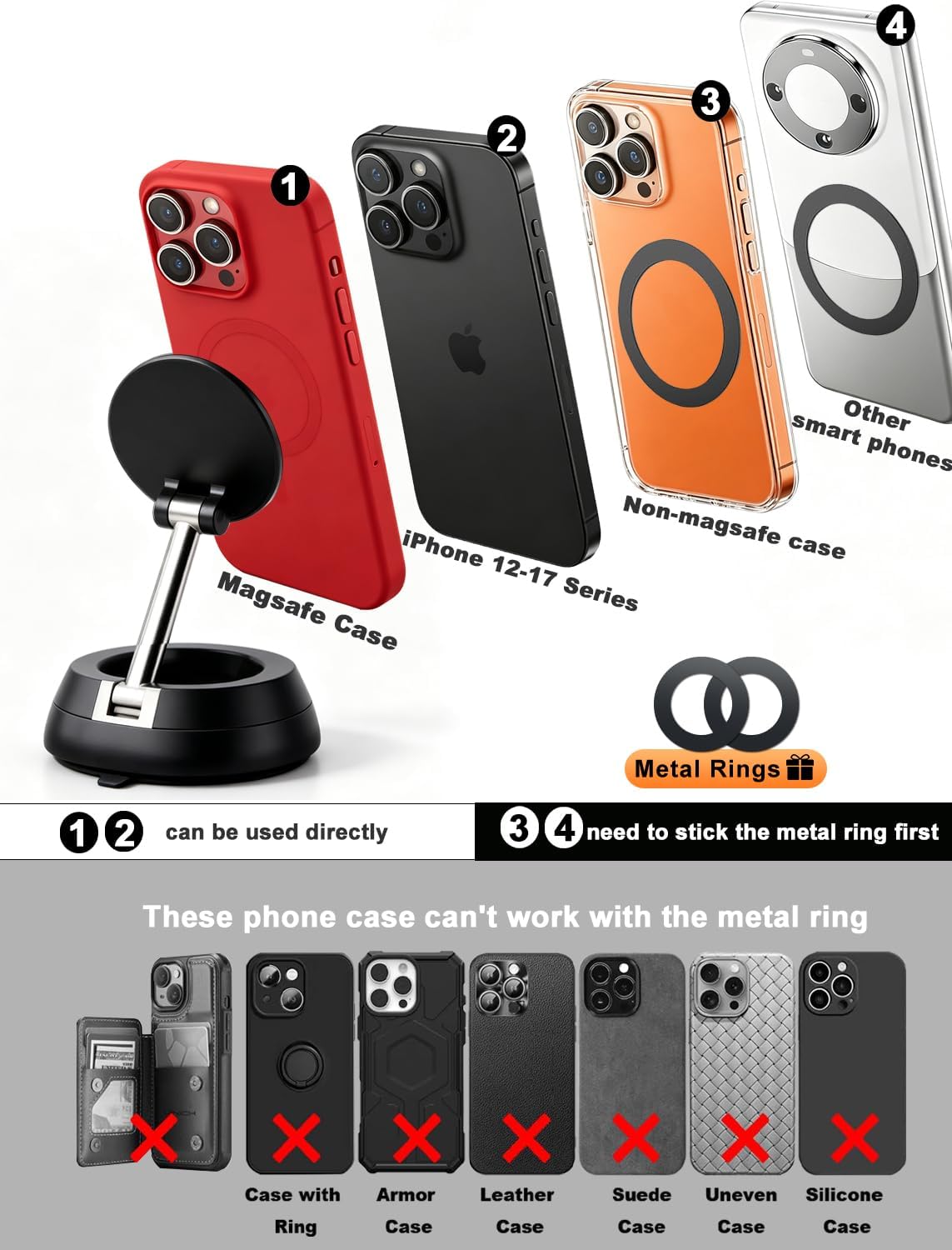 MagSafe Car Mount – Vacuum Suction Cup Phone Holder with Strong Magnet for Dashboard, Windshield, Desk & Gym, Magnetic Phone Mount for iPhone 17/16/15/14 Pro Max (Includes Metal Ring)