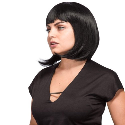 AGPTEK 13-Inch Straight Heat-Resistant Short Bob Wig with Flat Bangs for Women | Black Cosplay & Daily Wear