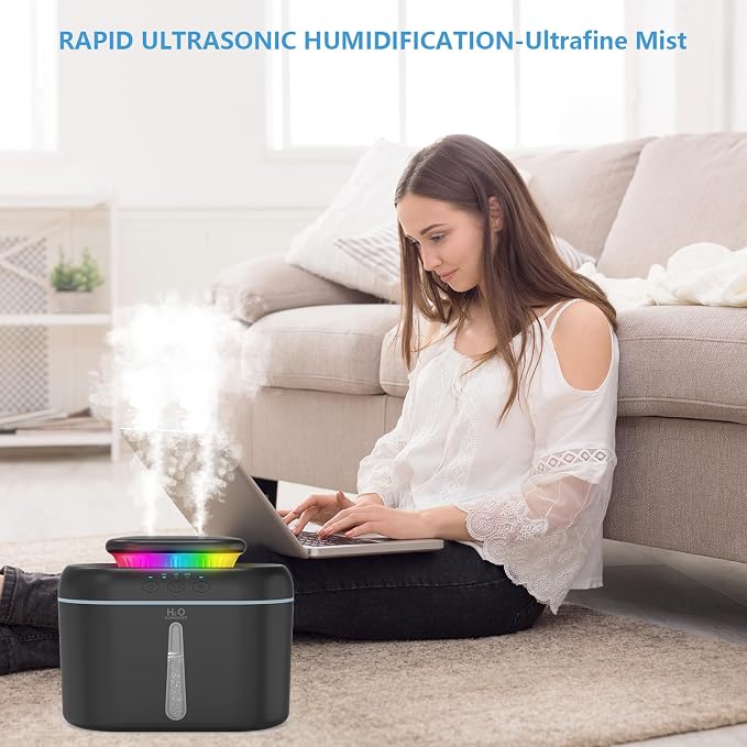 SZO Humidifiers for Bedroom, 2.5L Capacity, Auto Shut-Off, Easy to Fill & Clean, 16 dB Quiet Ultrasonic Humidifier for Large Room, Plants, Baby Nursery, Indoor, Night Light(Black)