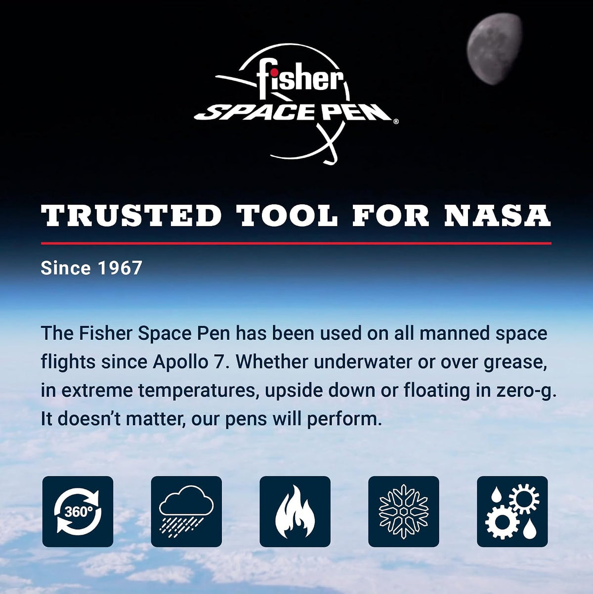 Fisher Space Pen Brushed Chrome Bullet Pen, Pressurized Ballpoint Pen, Compact Size, Writes Upside Down, Extreme Temperatures, Smooth Black Ink, Medium Point, Pocket Clip, Gift Box, Made in USA