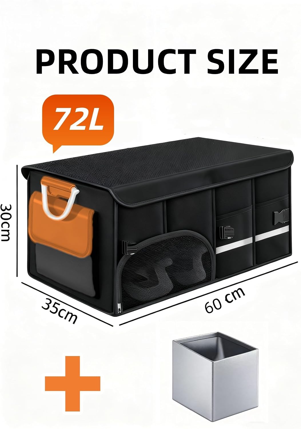 Car Trunk Organizer for SUV, Foldable Car Organizers and Storage with 4 Pocket, 72L Car Accessories with Shoes Compartments and Insulation Cooler Bag，Orange