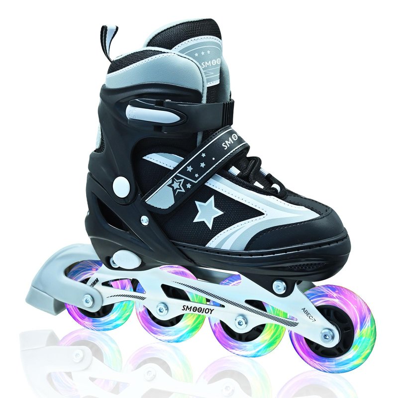 SMOOJOY Kids Inline Skates for Boys, Girls and Youth, All Light-Up Wheels Aluminum Frame Blade Green Skate for Beginners Ages 5-8, Perfect for Indoors and Outdoors