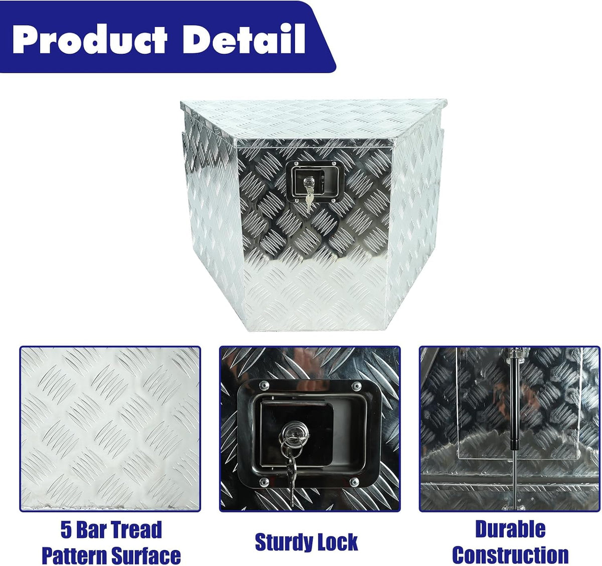 29"X16.5"X18" Silver Aluminum Pickup Truck Bed Trunk Storage Trailer Tongue Tool Box with Lock and Key 5 Bar Tread
