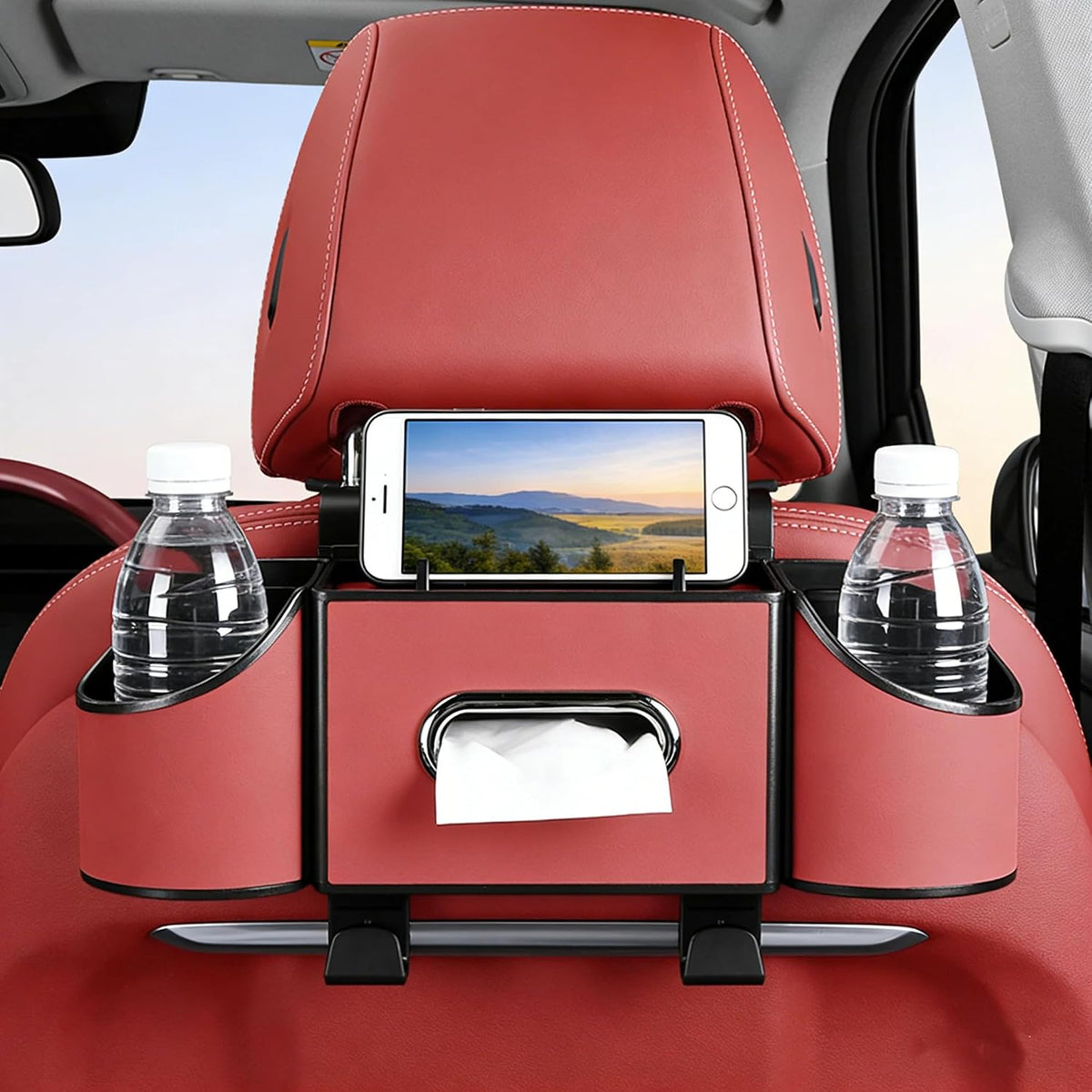 Back Seat Car Organizer, Nappa Leather Seat Organizer with Cup Holders