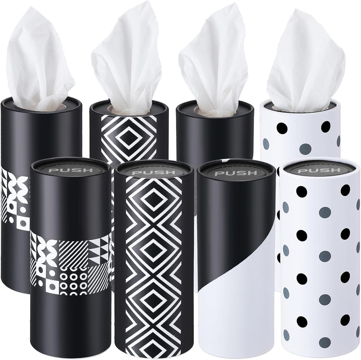 Eaasty 8 Pack Cylinder Car Tissue Holder, 3 Ply Napkin,Dot and Geometric