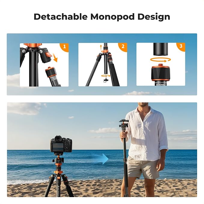K&F CONCEPT Tripod for Camera, Stable Heavy Duty Travel Tripod for DSLR Cameras
