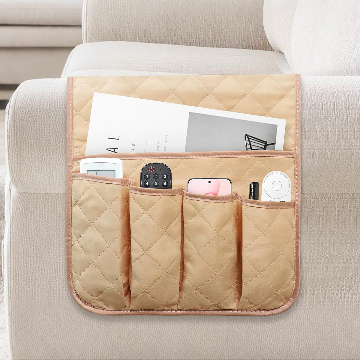 Armchair Caddy for Recliner, Non Slip Sofa Arm Organizer, Khaki
