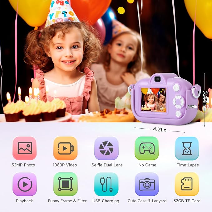 Kids Camera Toddler Toys for Girls Boys, YEEHAO 32MP Dual Lens Digital Camera