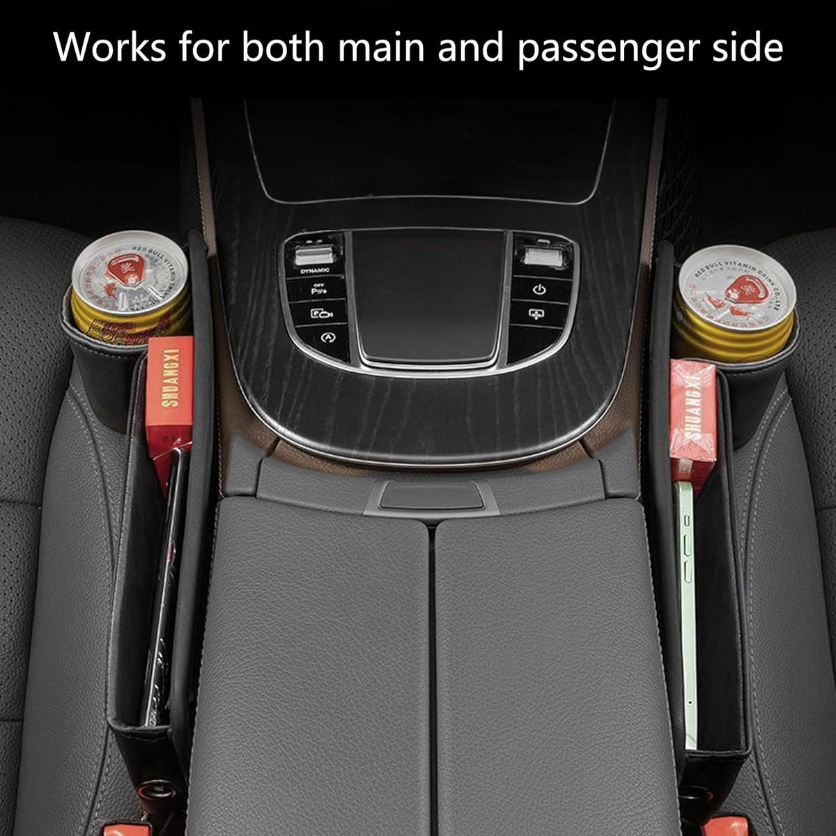 1 Pack Car Seat Gap Filler Organizer, Car Seat Organizer, Seat Gap Storage Box with Cup Holders for Drink, Car Leather Cup Holder Gap Bag Front Seat for Phone, Sunglasses,Keys(Left Side)