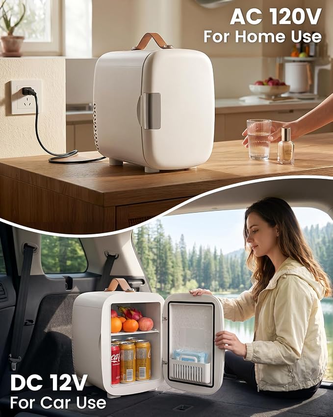 FANSEXPERT Cosmetic Fridge, Portable Mini Fridge for Skincare Food Drinks, 4L/6 Can Electric Plug In Cooler & Warmer, AC/DC Skincare Refrigerator for Bedroom Office Car Dorm (White)