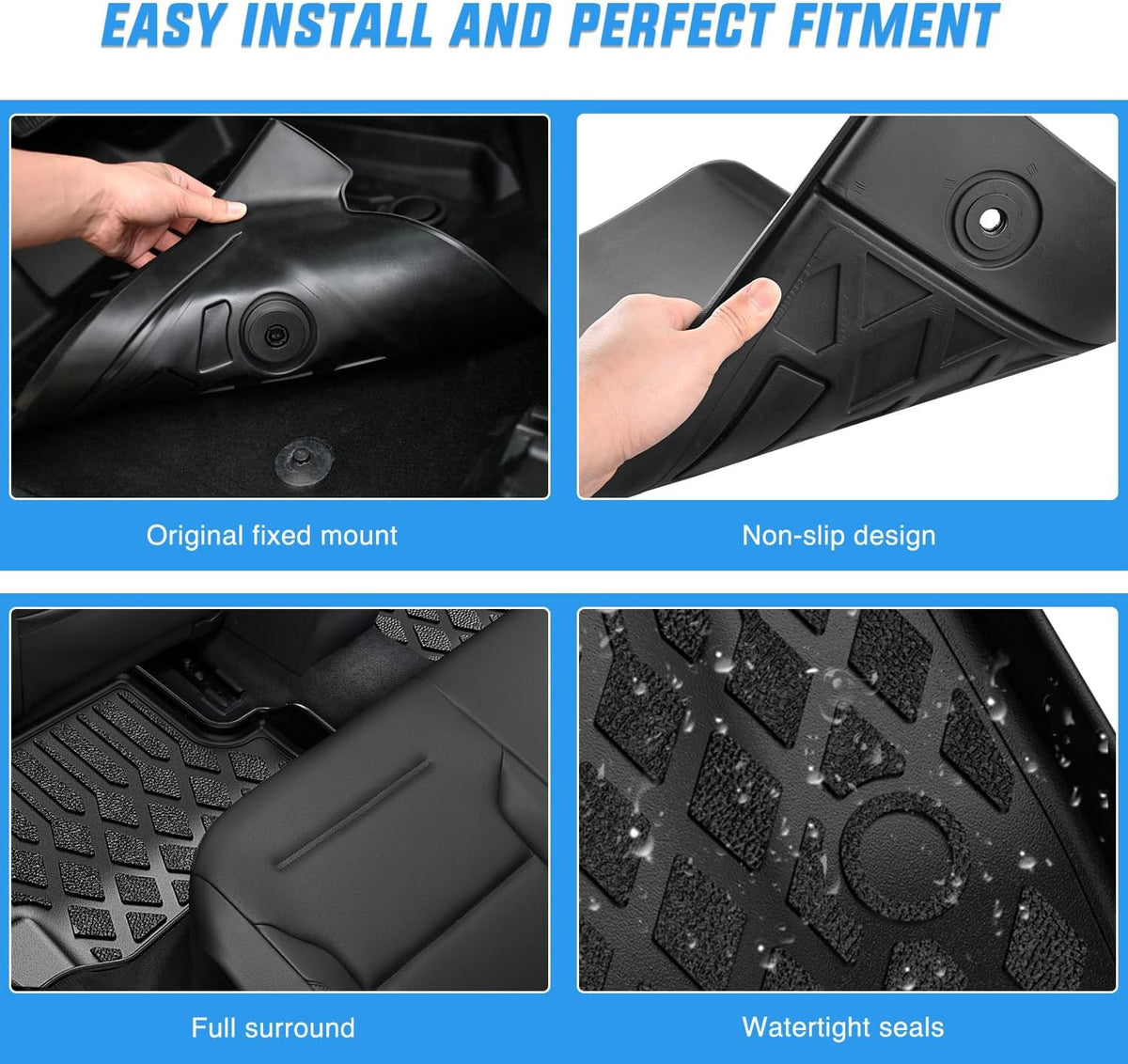 Nilight TPE Floor Mats for Chevy Silverado GMC Sierra 1500 Crew Cab 2007-2013, Silverado GMC Sierra 2500 3500 2007 2008 2009 2010 2011 2012 2013 2014 All Weather Custom Fit Heavy Duty Floor Liners