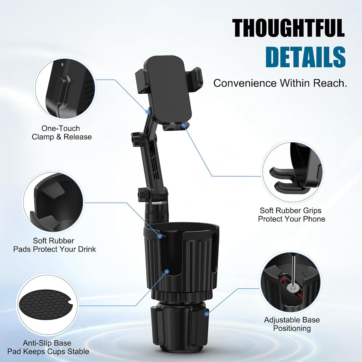 SAGRUILA 2-in-1 Cup Phone Holder for Car with up to 15W Wireless Charging