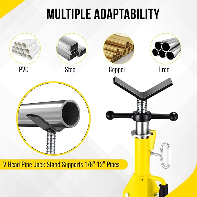 2PCS Pipe Jack Stand, Heavy Duty Pipe Stand, 2500LB Jack Stands Carbon Steel with Portable Folding Legs 28-52 Inch Height Adjustable 1/8"-12" Capacity