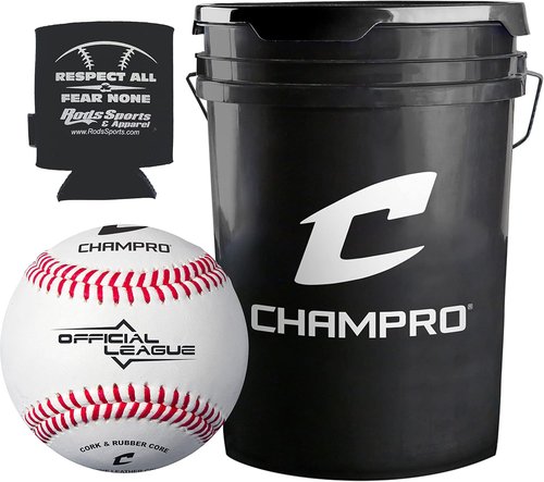 CBB-90 Durahide Cover Baseballs - Black Champro Bucket with 30 Balls & Rods Can Sleeve Included