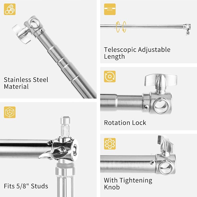 Pro Stainless Steel Telescopic Backdrop Crossbar Max Length 10 ft/3m Adjustable