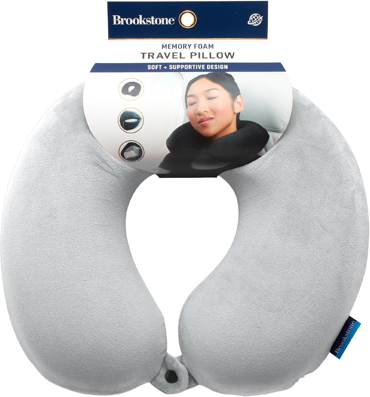 Brookstone Travel Neck Pillow - Lightweight U-Shaped Memory Foam Travel Pillow for Airplane, Car Travels & Sleeping, Grey