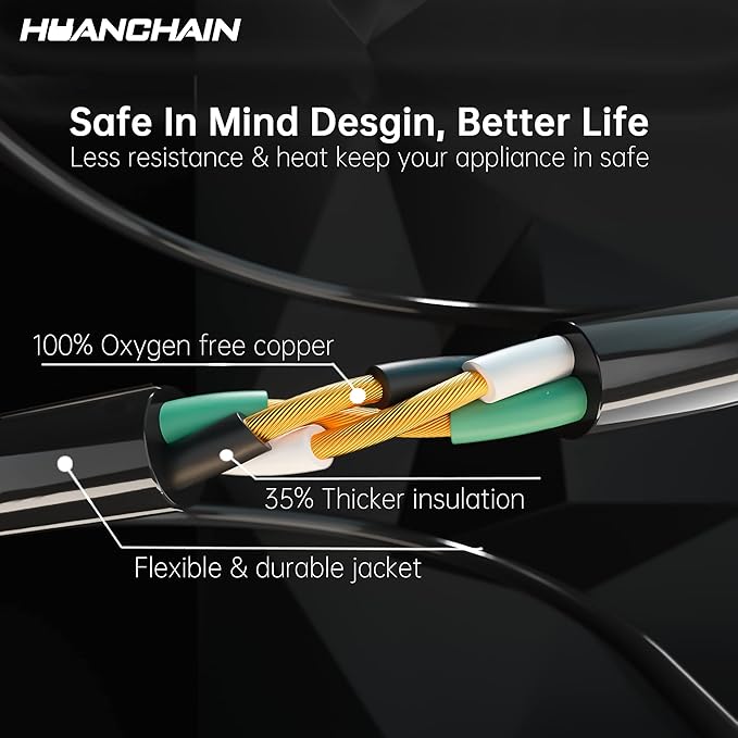 HUANCHAIN Indoor Outdoor Black Extension Cord 75 Ft Waterproof, 16/3 Gauge Flexible Cold-Resistant Appliance Extension Cable Outside, 10A 1250W 16AWG SJTW, 3 Prong Electric Cord, ETL