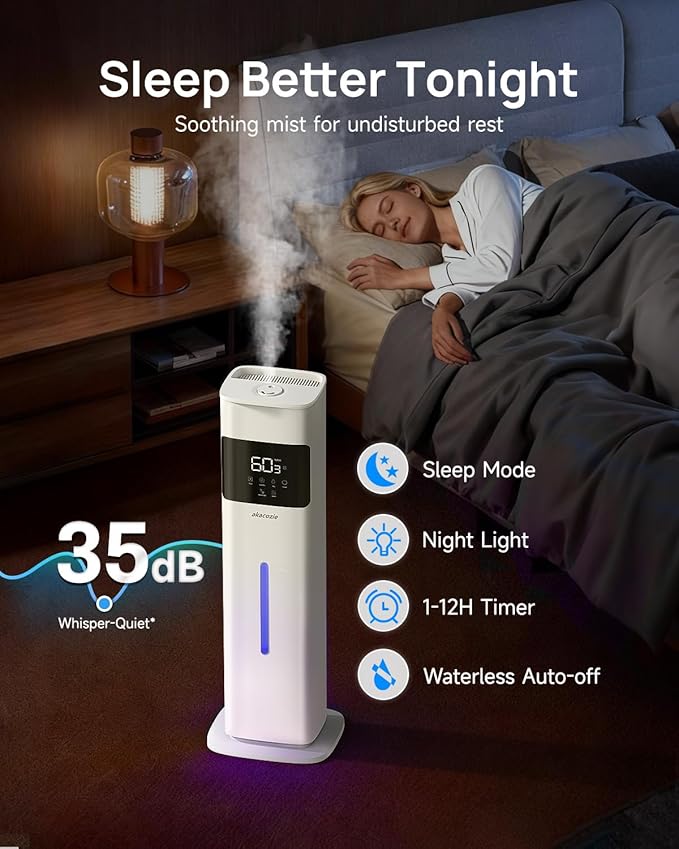 Warm & Cool Mist Humidifiers for Bedroom, Top-Fill Humidifier Large Room with Essential Oil Diffuser, Large Room Humidifiers for Home Baby Nursery Office Plants, White