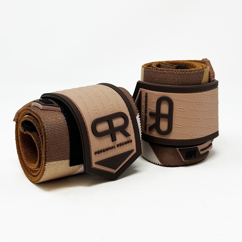 PR Personal Record Heavy Duty Premium Wrist Wraps, More Elasticity, Reinforced Stitching, Extra Wide Strap, Strong Thumb Loop, Larry Wheels Weightlifting Wraps, Lifting Wrist Wraps (Sand Camo)