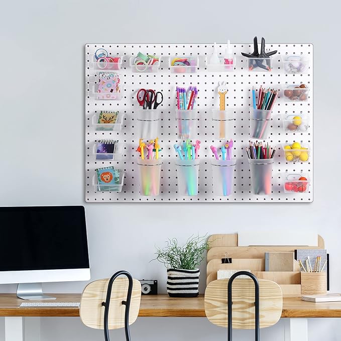 Sieral 64 Pieces Pegboard Bins Pegboard Cups with Hooks and Loops Peg Hooks Assortment Organizer Accessory for Organizing Accessories Tools Storage Office Workshop Garage Workbench (Transparent)