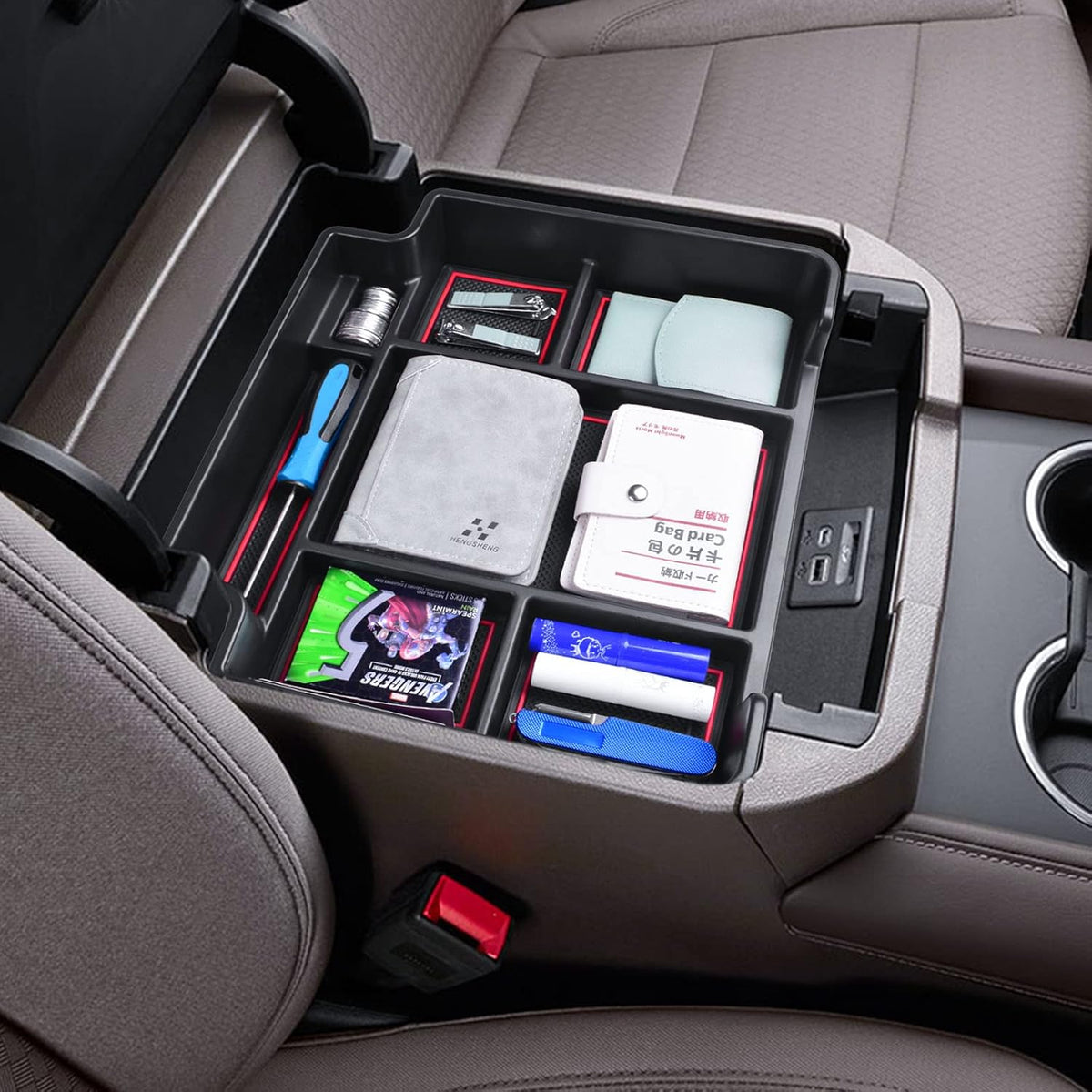 Full Center Console Organizer Tray for 2021-2026 Chevy Tahoe/Suburban, Red
