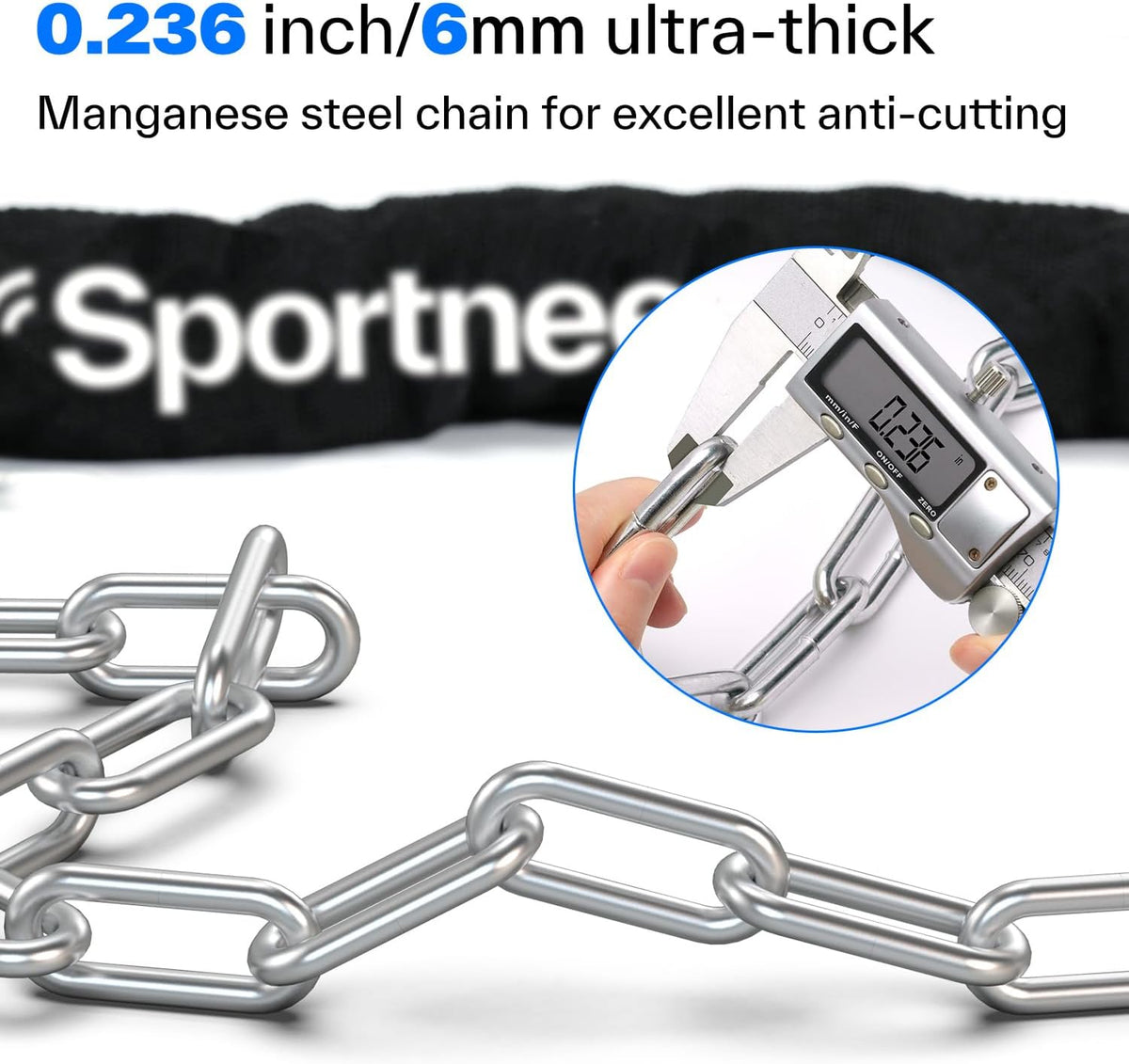 Sportneer Anti-Theft Bike Chain Lock - 6mm Thick, 3.2ft Long, Heavy Duty Security with Keys