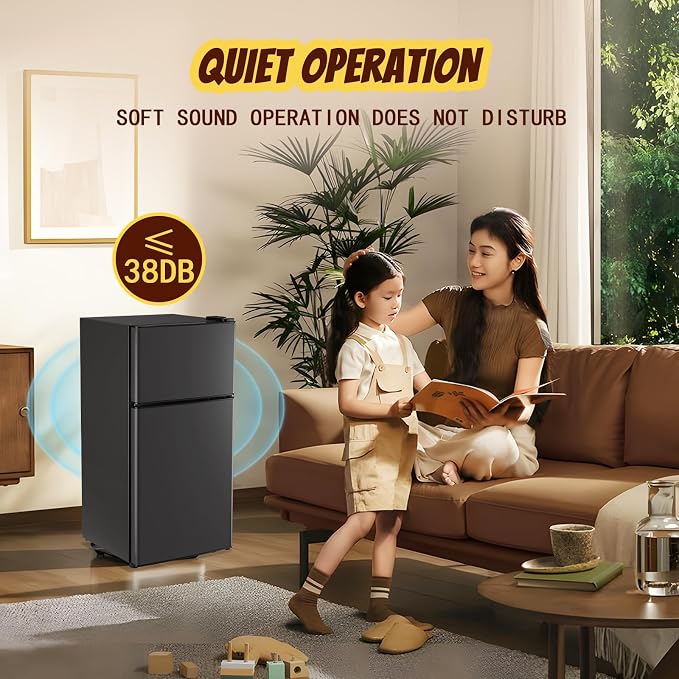 2.4 Cu.ft Mini Fridge with Freezer Dual Door Small Fridge Dark Gray | Bottom Drink Holder 2 Plastic Shelves 7 Temp Control