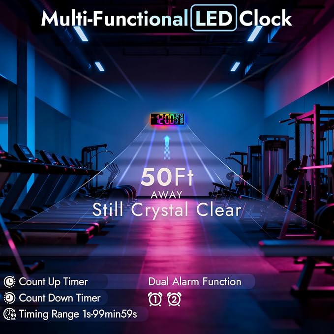 16.5" Large Digital Wall Clock: 13 RGB Night Lights Giant LED Display