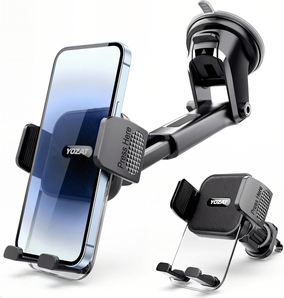 [2026 Upgraded Military-Grade Car Phone Holder Mount — Ultra-Stable Clamp Grip, 3-in-1 Dashboard/Windshield/Air Vent, One-Button Release — Heavy Duty Universal for iPhone & All Smartphones