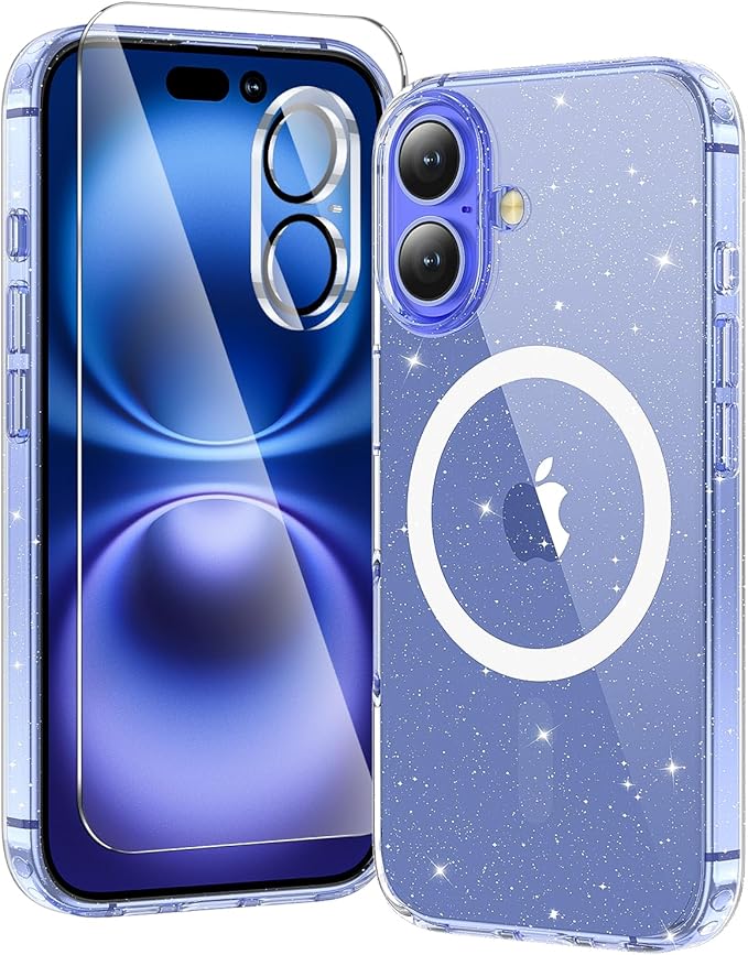 toushion 3 in 1 for iPhone 16 Plus Case Clear Glitter |