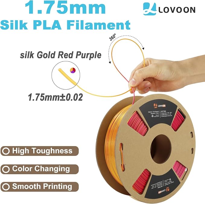 LOVOON 3D Printer Filament Tricolors, Color Change by Angle PLA Filament 1.75mm