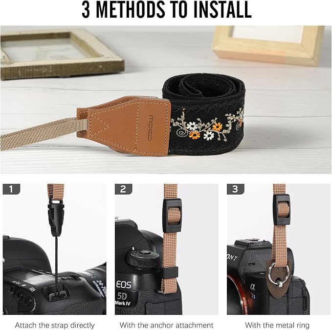 MoKo Camera Strap, Cotton Vintage Embroidered Camera Strap, Adjustable Neck &