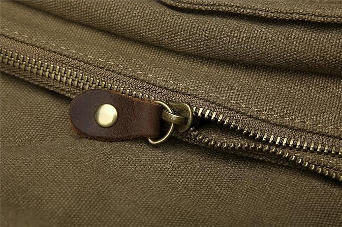 Sechunk Vintage Military Leather Canvas Laptop Bag Messenger Bags Medium