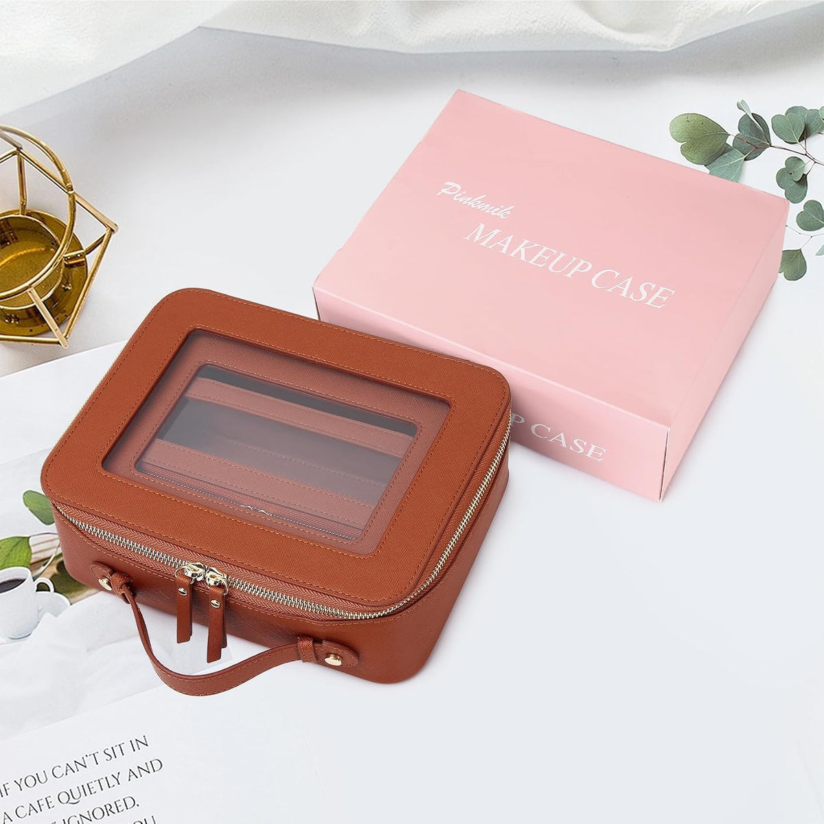 Pinkmik Clear Makeup Bag, (Brown, L+M+SLIM)