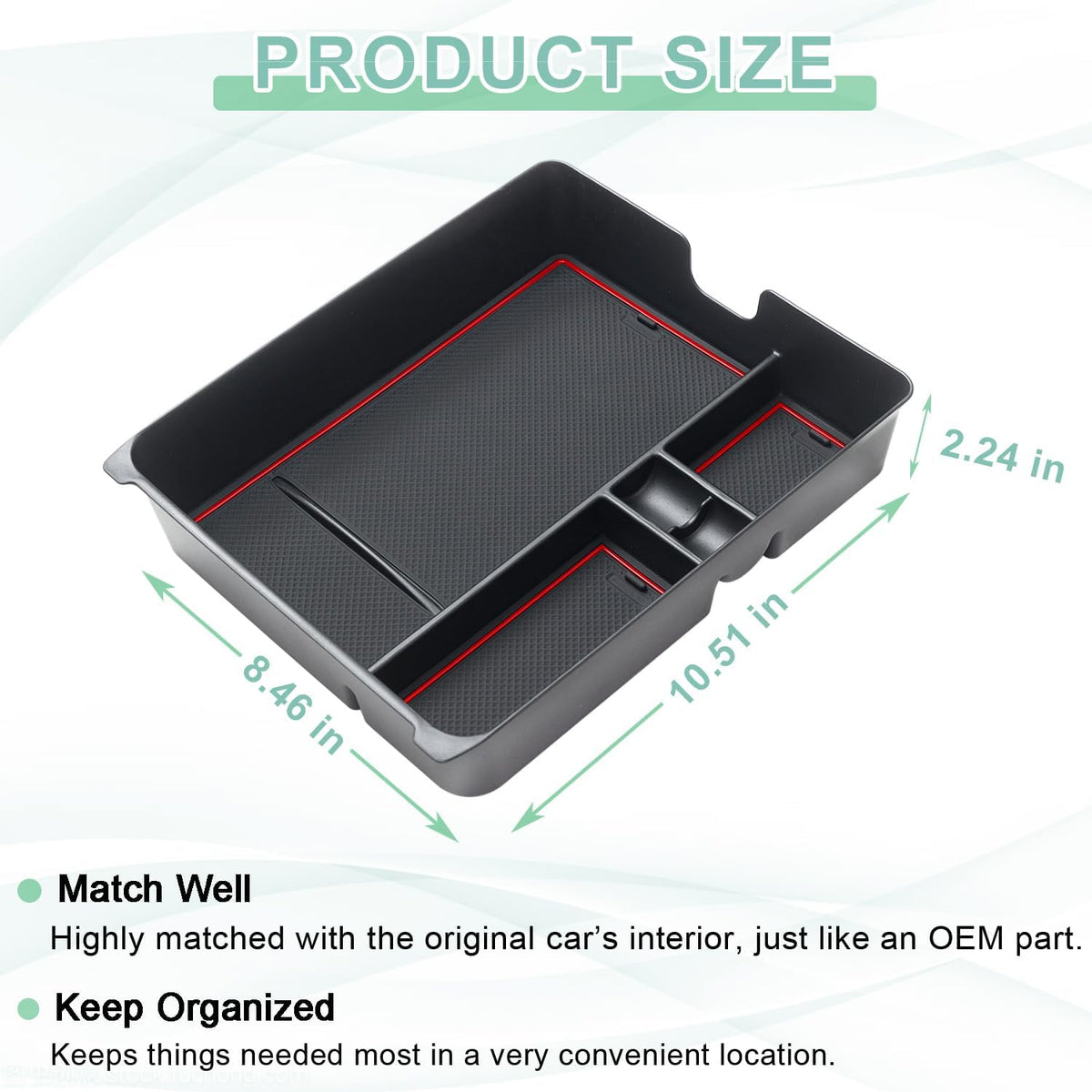 PIMCAR Center Console Organizer for 2023-2026 Honda Pilot, 2024-2026 Honda Ridgeline/Passport Upgrade Design Tray Accessories Interior Armrest Box Divider ABS Plastic Material-Red Trim