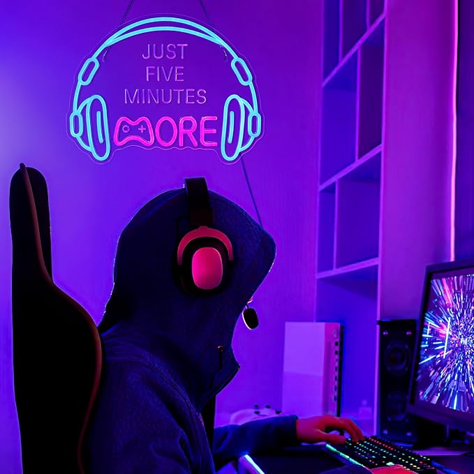 Gaming Neon Sign, Large Bright and Dimmable Colored LED Headset Gamer Neon