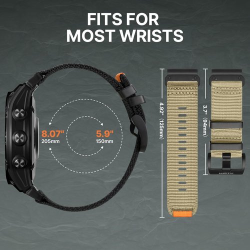 Bandletic Compatible with Garmin Fenix 6X Pro Band - Tactical Military Rugged Nylon Easy-Fit 26mm Strap for Fenix 8 51mm/7X/7X Pro/6X/5X/5X Plus/3/3 HR/Instinct 3 50mm/2X/Tactix/Enduro/Epix Pro 51mm