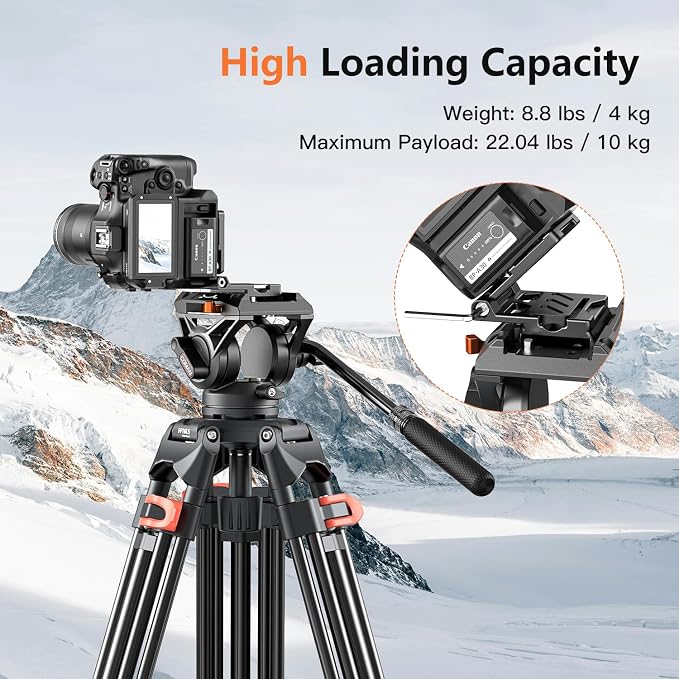 COMAN 74" Camera Tripod, Heavy Duty Video Tripod