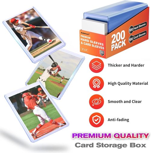 Arjiekwei 200 Card Sleeves - Premium Hard Plastic Protectors for Baseball & Football Cards | 3"X4" Size