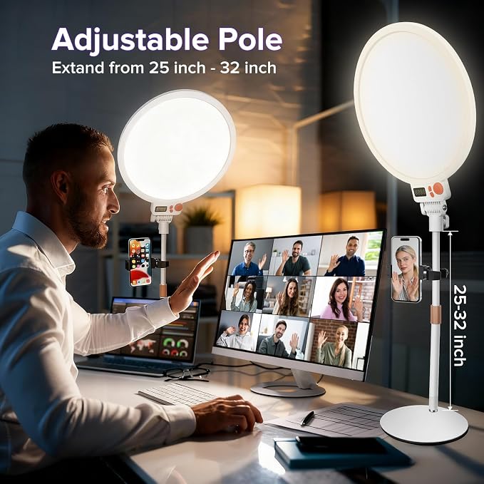 12" Large Ring Light with Stand, 7000K Full-Screen Selfie Light Ring with Phone