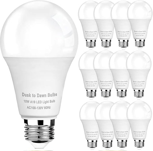 GEPLAD 12-Pack Dusk to Dawn A19 LED Light Bulb Outdoor - 1100LM Bright, 2700K Warm White, Auto On/Off with Lighting Sensor, Equivalent to 75W Incandescent Bulb