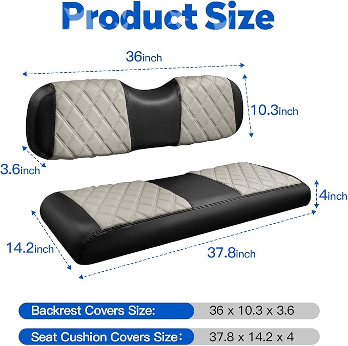 NOKINS Golf Cart Seat Covers Fit Club Car Precedent/DS/EZGO RXV/TXT/Yamaha Drive Aftermarket Standard Rear Seat Cushion, No Stapler, Multiple Colors&Breathable (Oyster Gray&Black)