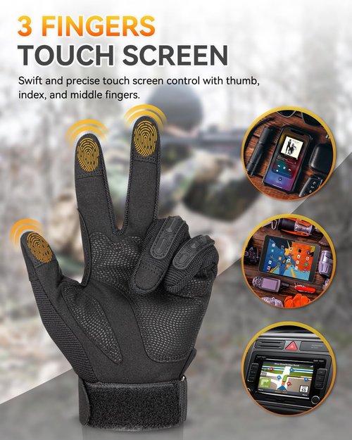 KUMGIM Tactical Motorcycle Gloves - Black Touchscreen with Hard Shell for Outdoor Sports & Work
