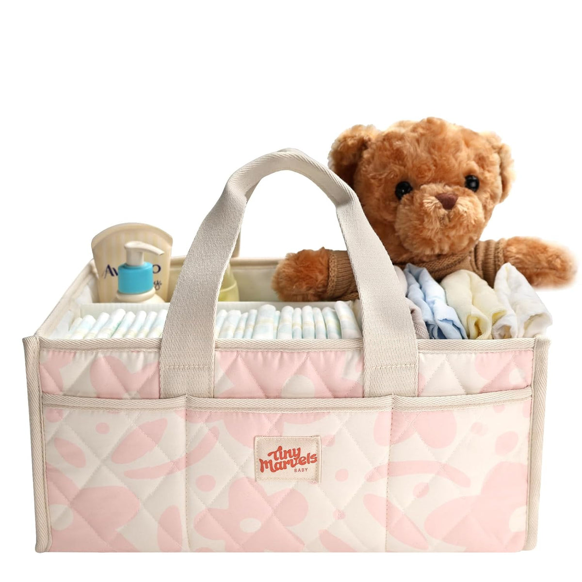 Baby Diaper Caddy Organizer – Nursery Storage Basket with Portable Handle & Removable Divider, Stylish Diaper Caddy for Changing Table, Couch, Car, Newborn Essentials Registry Search Must Haves
