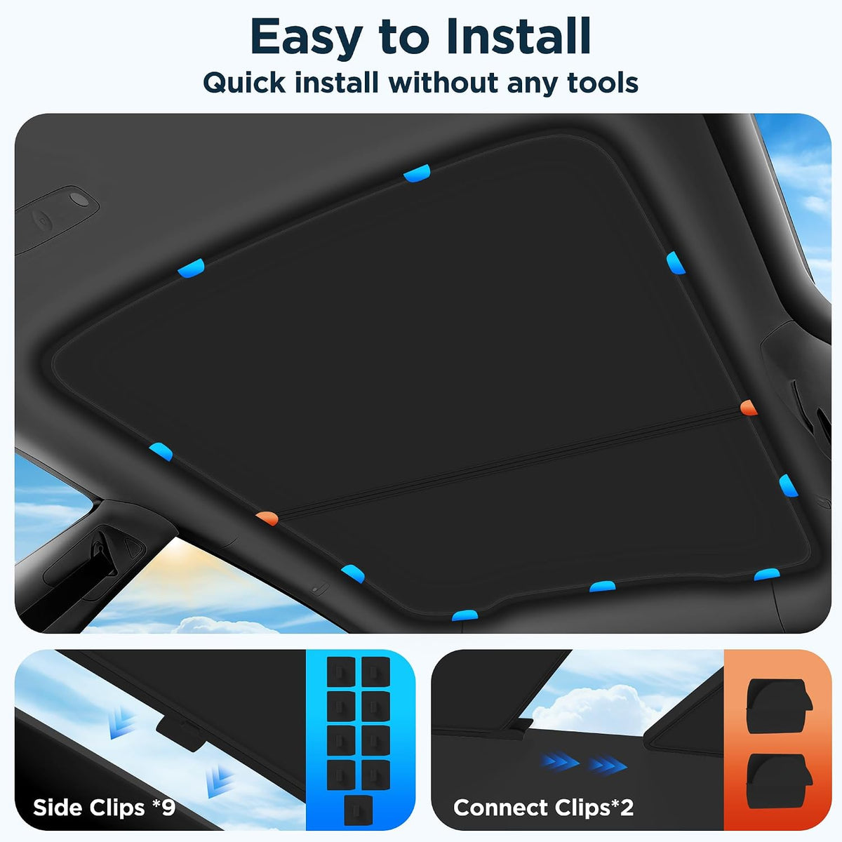 2026 Upgraded for Tesla New Model Y Juniper 2025 2026 Sunshade Roof [No Sag,Ice-Crystal Cooling Coatings] Heat Insulation Glass Roof Sun Shade for Tesla Model Y Accessories 2025 2026 Black