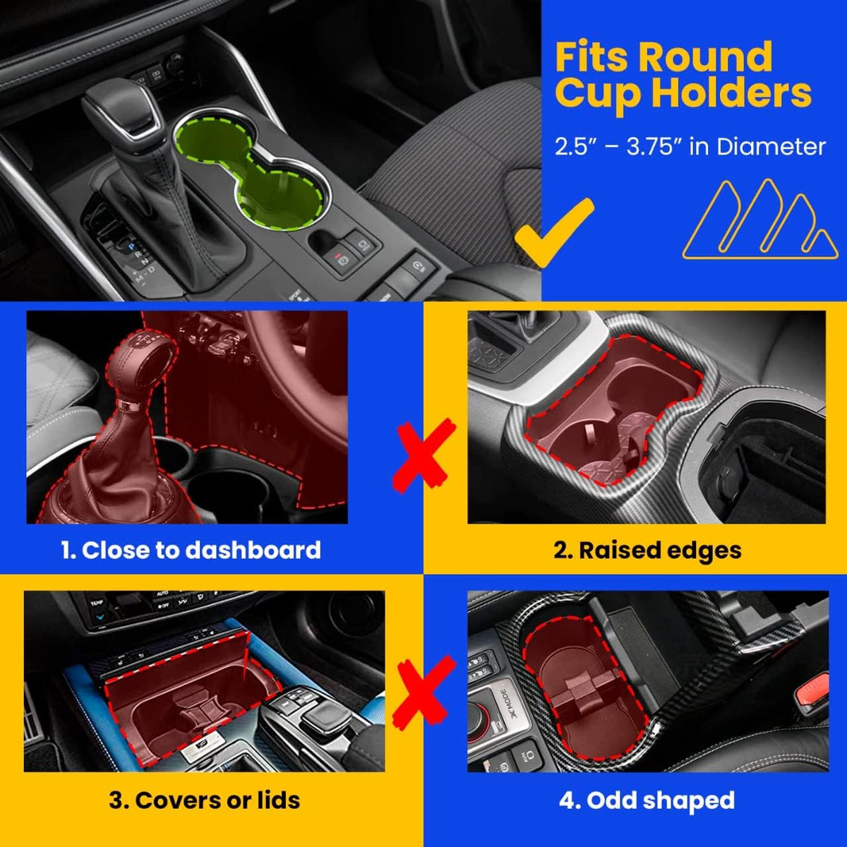 Integral Car Cup Holder Expander for Hydro Flask & Large Water Bottles