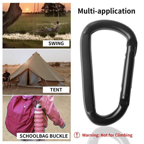 Carabiner Caribeener Clips, 3" Heavy Duty Carabiner for Hammocks, Camping Accessories, Hiking, Keychains, D Shaped Spring Hook Carabiners for Dog Leash, Harness and Key Ring, 880lbs, Black(10 PCS)