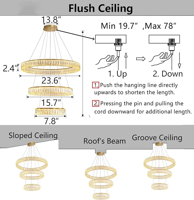 HAIXIANG Modern Glam Chandelier Crystal LED Remote Rings Chandelier Adjustable