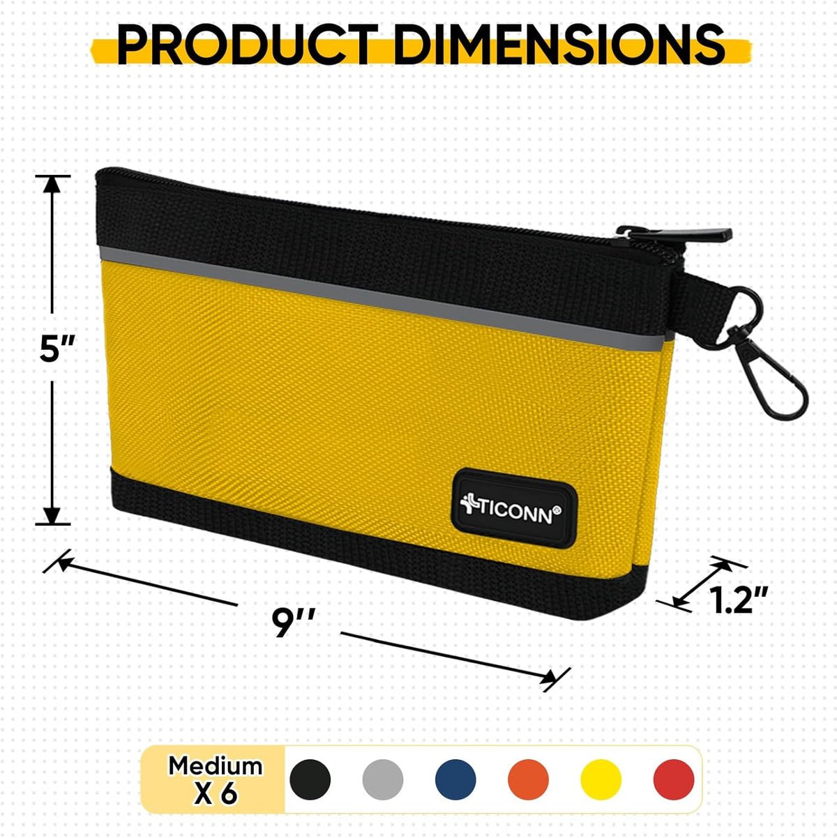 TICONN 6PK Tool Pouches with Zipper, Waterproof 1680D Oxford Small Tool Bag