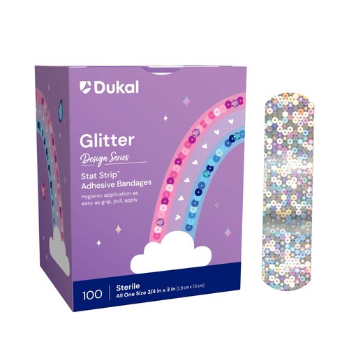 Dukal Design Series Glitter Adhesive Bandages with Stat Strip® Technology, 3/4" x 3" (Box of 100)